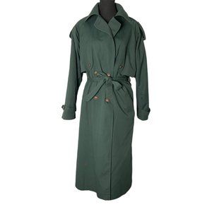 Vintage 90s Forest Green Fully Lined Trench Coat Size 12